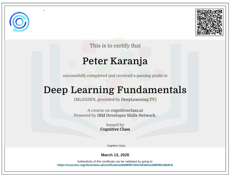 Deep Learning Fundamentals issued by IBM